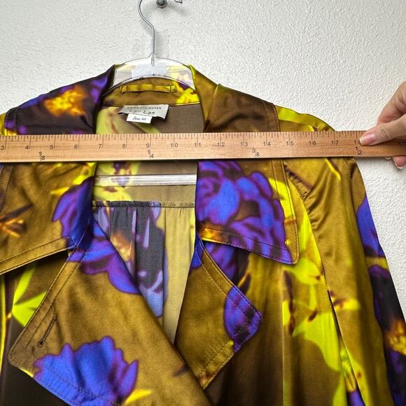 Dries Van Noten floral satin trench coat yellow women US 8 double-breasted - Picture 14 of 16